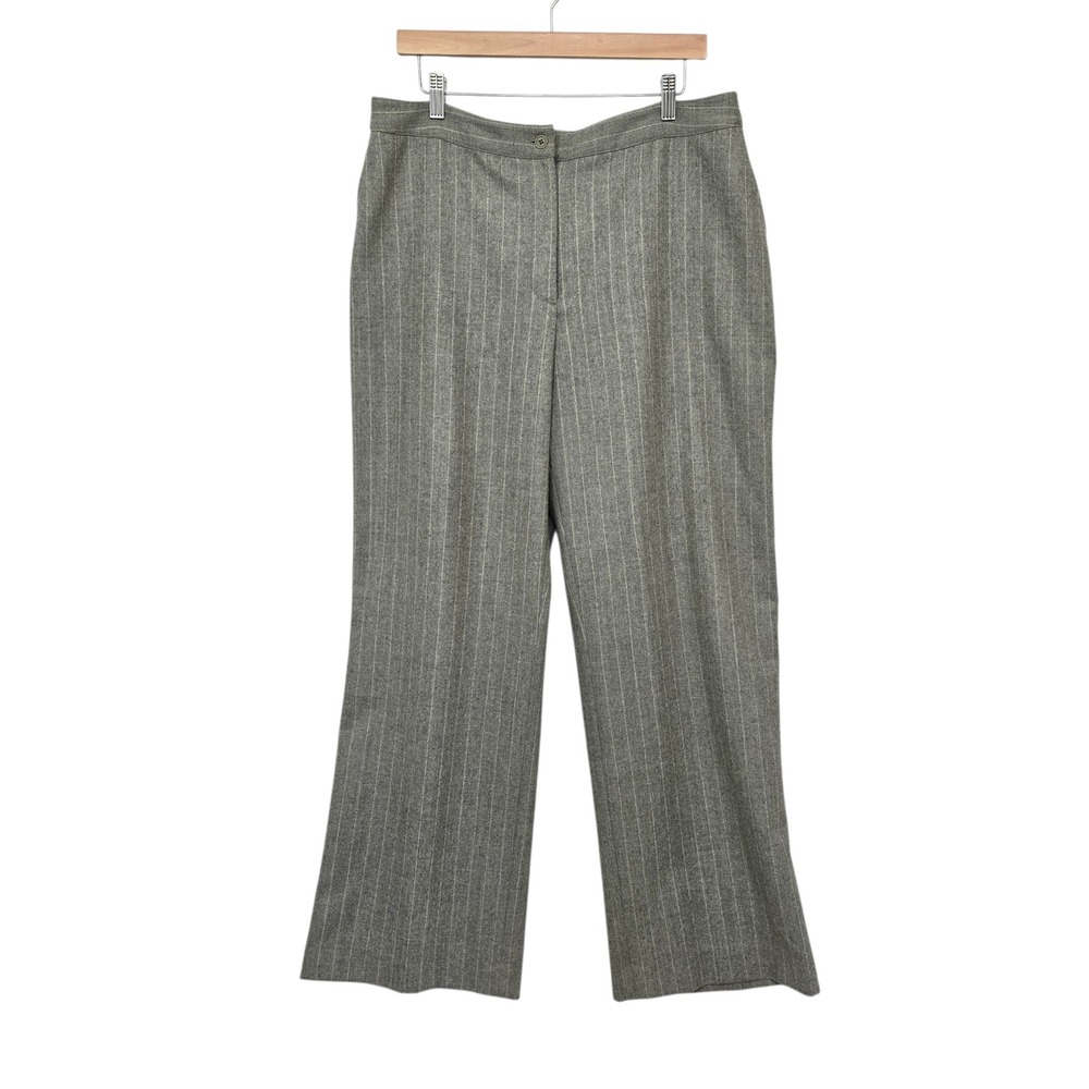 Lauren Ralph Lauren Grey Pinstripe 100% Wool Cinch Back Trousers Pants Size 16